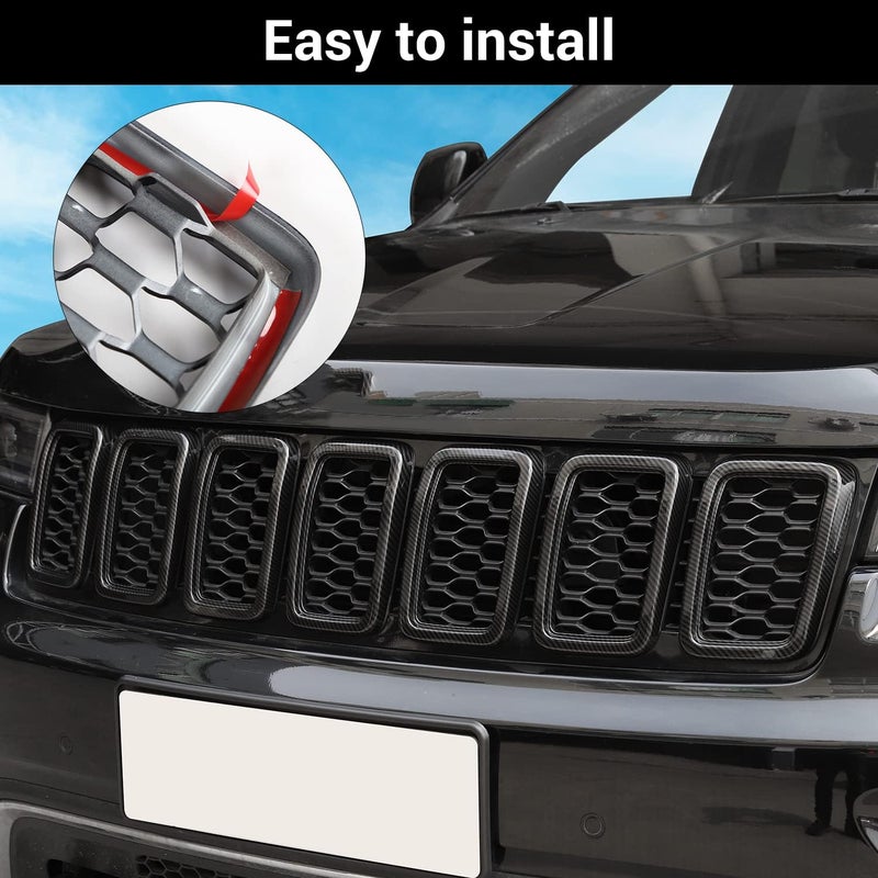 JeCar Front Grill Rings Grille Inserts Cover Trim Kit for 2017-2020 Jeep Grand Cherokee, Carbon Fiber (7Pcs) - Image 5